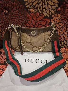 Soho Disco Brown Canvas Shoulder Bag with Green and Red Web Strap